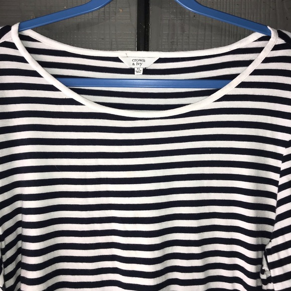 Crown & Ivy top, B&W stripes with blue lace arms - Picture 3 of 11